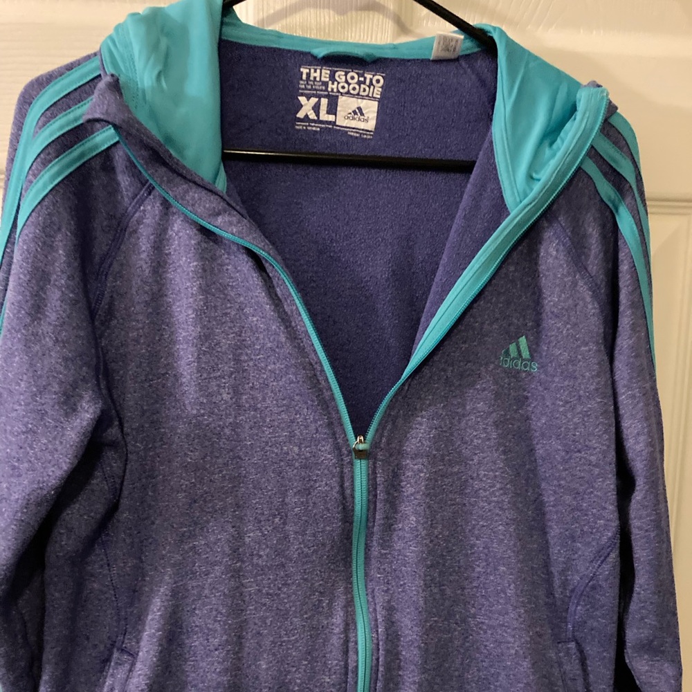 Adidas purple and turquoise hoodie